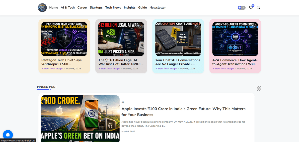 CareerTechInsight.in tech blog and career guidance website designed by ChaiCodeStudio