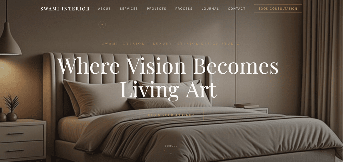 Swami Interior luxury design studio website showcase by ChaiCodeStudio