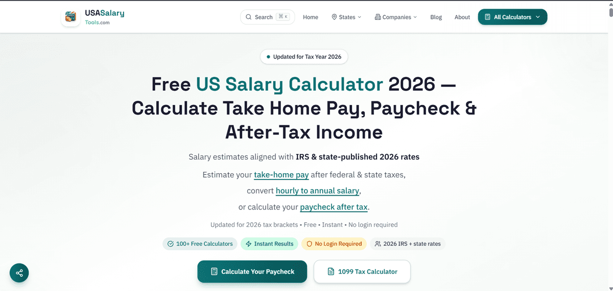 USASalaryTools.com salary and tax calculator finance website built by ChaiCodeStudio