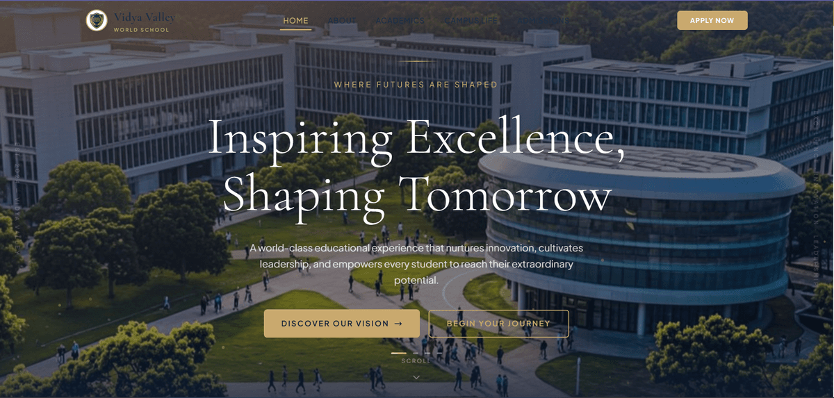 Vidya Valley World School website design showcase by ChaiCodeStudio
