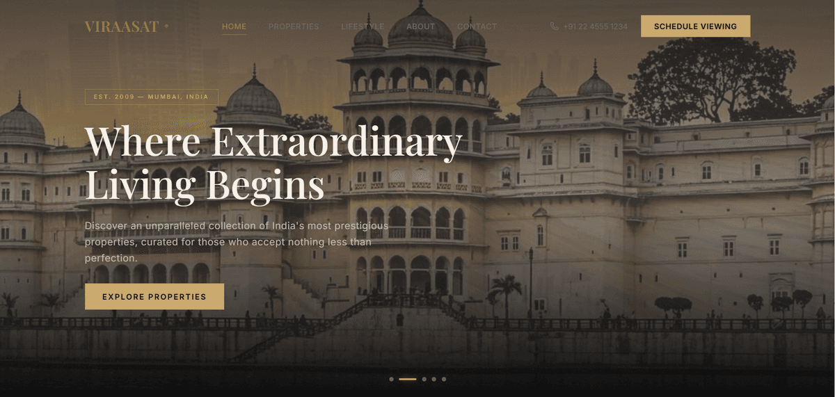 Viraasat Estates luxury property website showcase by ChaiCodeStudio